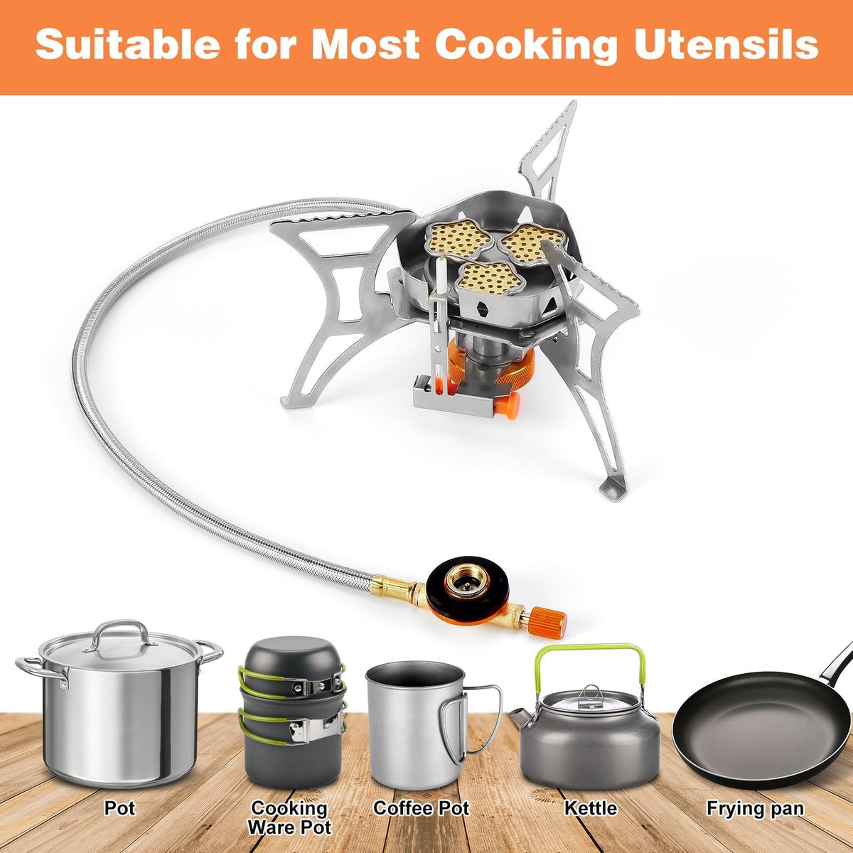 6800W Windproof Camping Stove with Piezo Ignition & Fuel Canister Adapter
