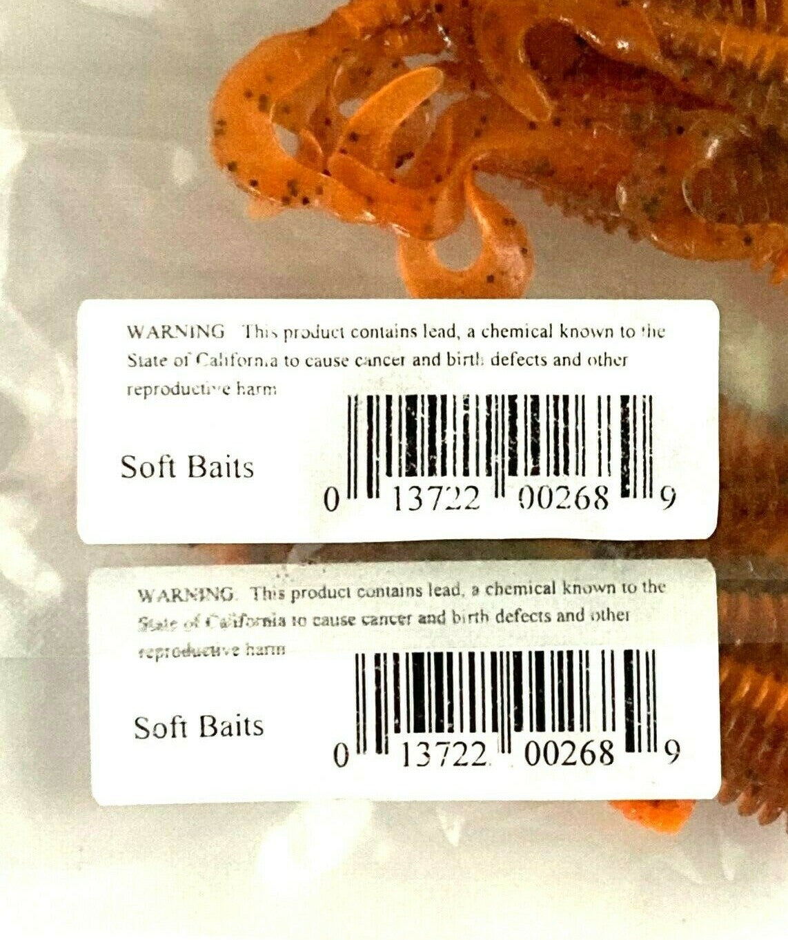 2 Pack Ribbed Curly Tail Worm Bait Set for Fishing - Brown & Orange Pepper Flake Colors