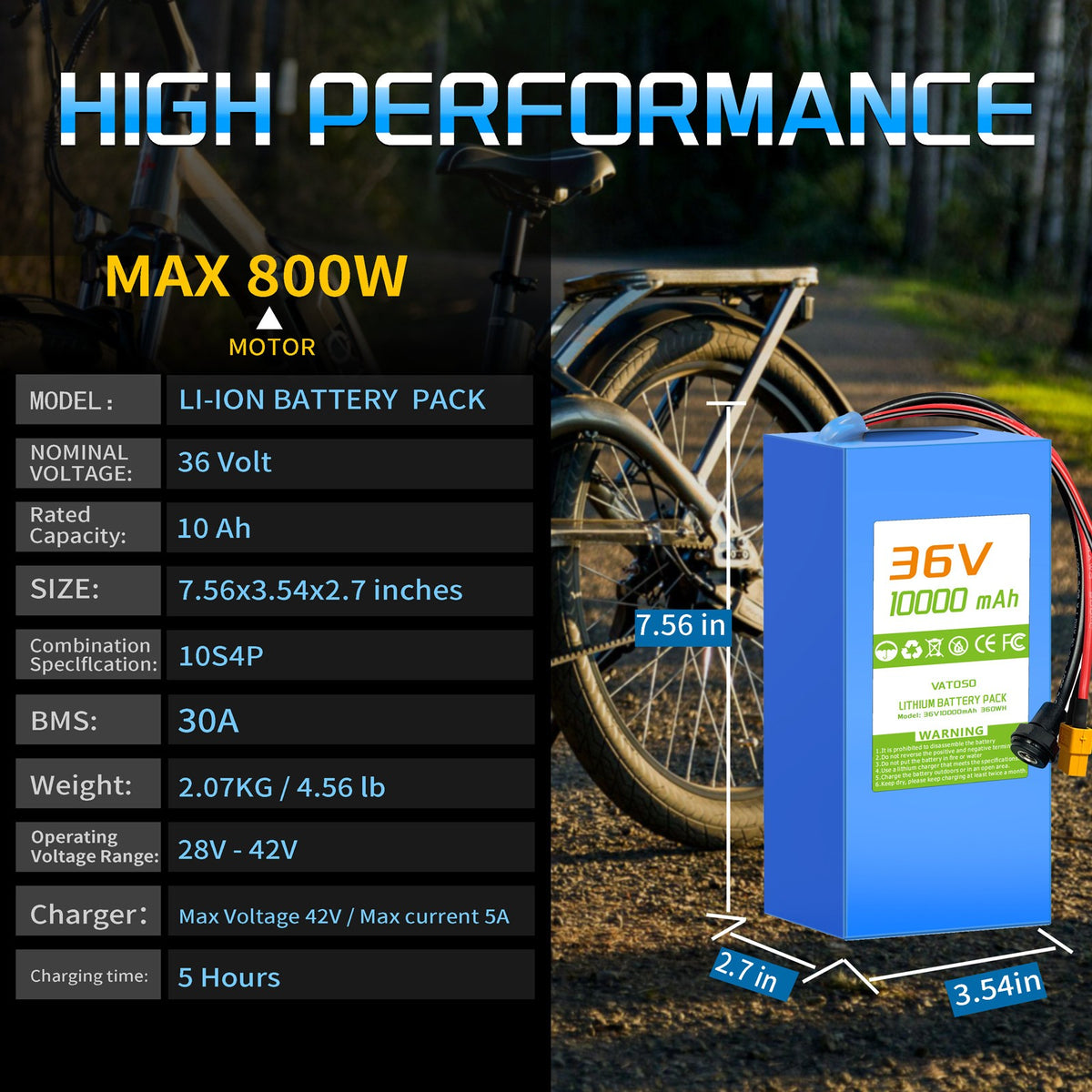 36V 10Ah Lithium Battery for E-Bikes and Electric Vehicles with 30A BMS