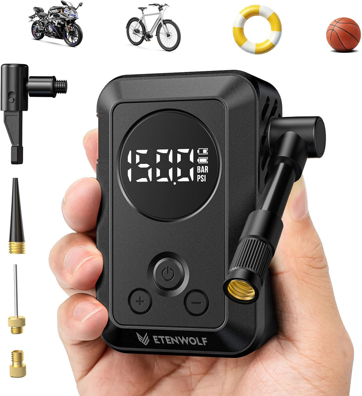 Portable Electric Bike Pump with Gauge 150PSI for Bicycle, Motorcycle & Sports Balls