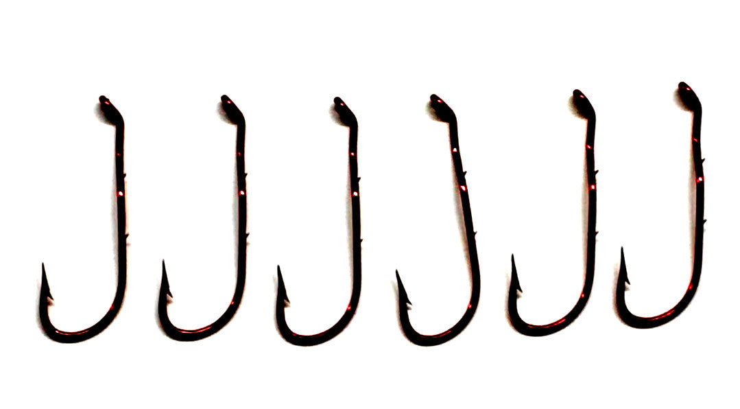 2 Packs Blood Red Size 4 Bait Holder Hooks - Fishing Accessories, 6 Count Each
