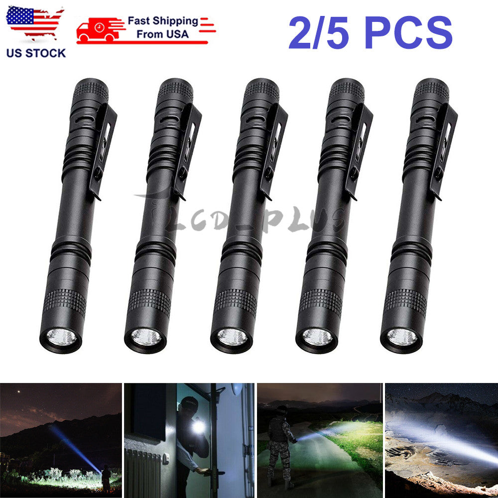 LED Penlight Flashlight Clip Mini Portable Torch for Outdoor Camping