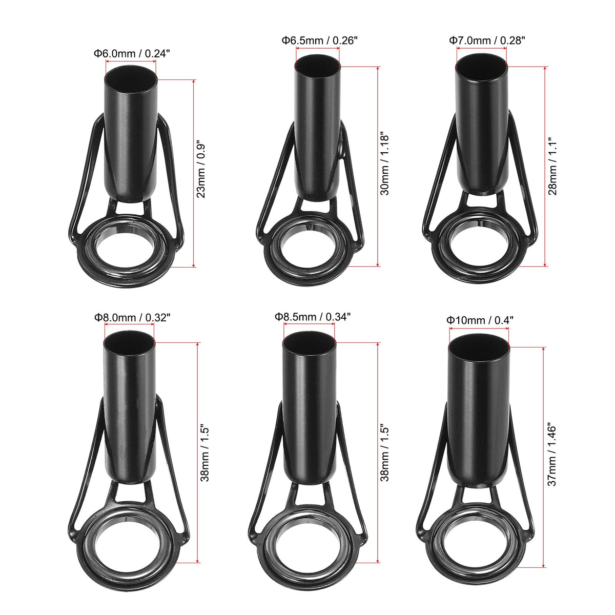 Fishing Rod Tip Repair Kit Stainless Steel Ring Guides - 6pcs Black