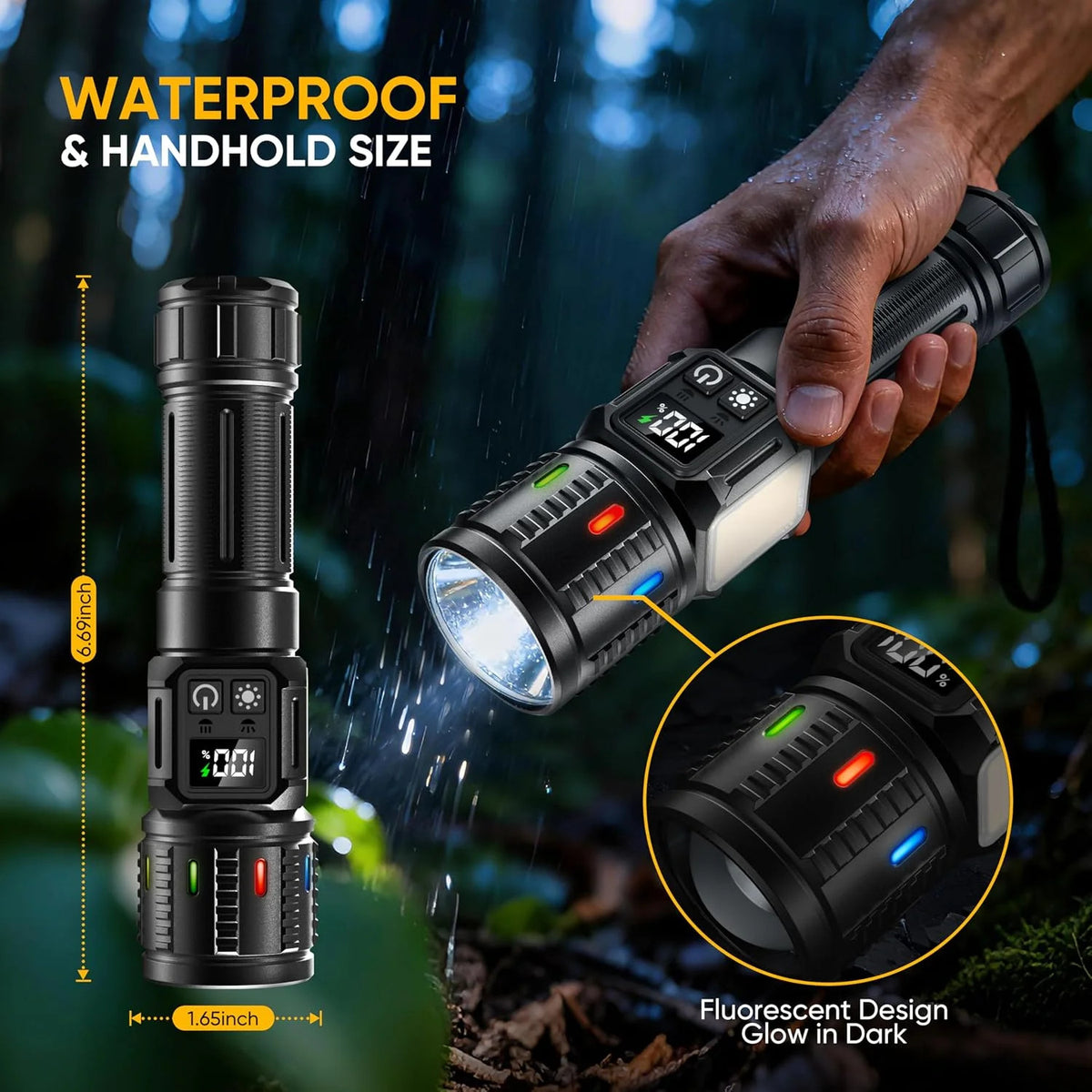 Rechargeable LED Flashlight 100,000 Lumens Dual Source Waterproof Camping Light