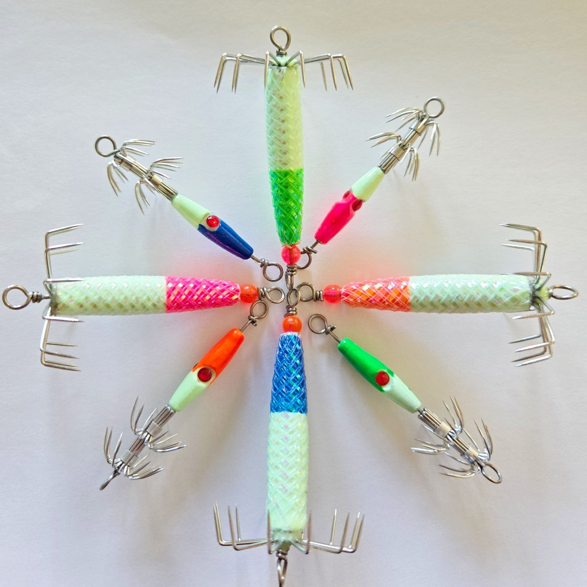 8-Piece Glow-in-Dark Squid Jigs Set for Fishing - Multiple Weights & Colors