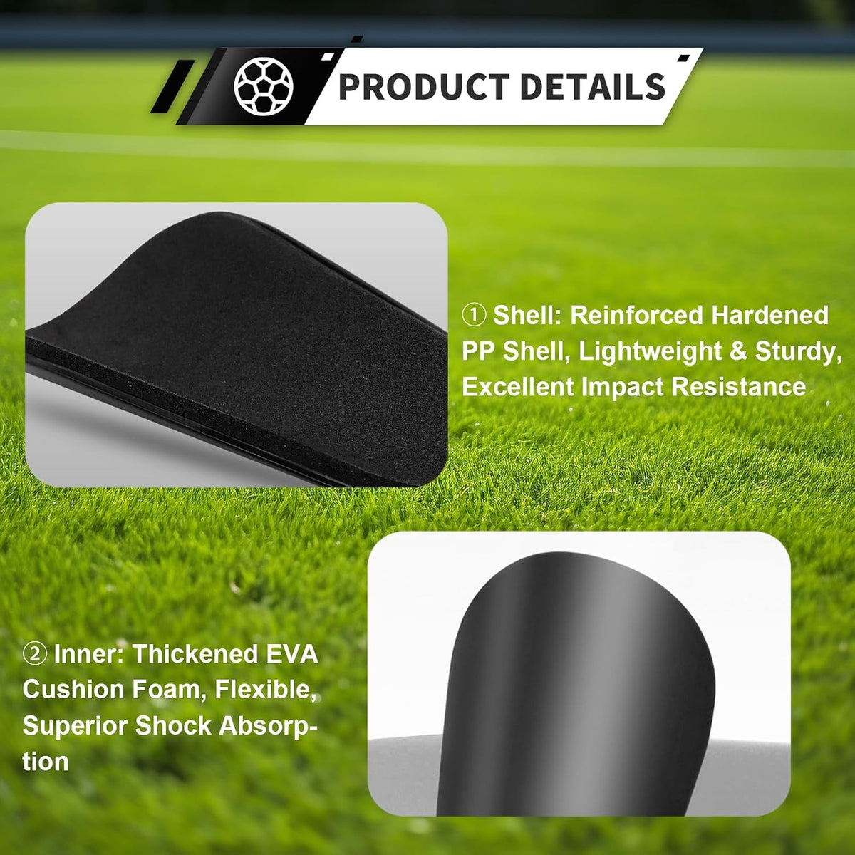 Lightweight Soccer Shin Guards for Kids, Youth & Adults - Black EVA PP