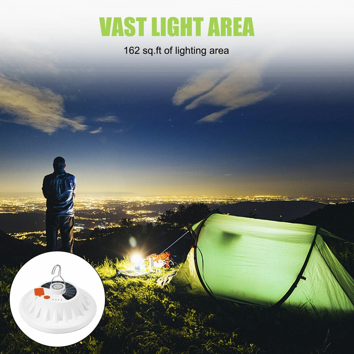 Rechargeable LED Camping Lantern with Solar & USB Power Bank