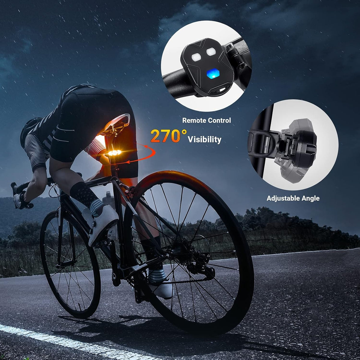 Wireless Bike Tail Light with Turn Signals Remote Control USB Rechargeable