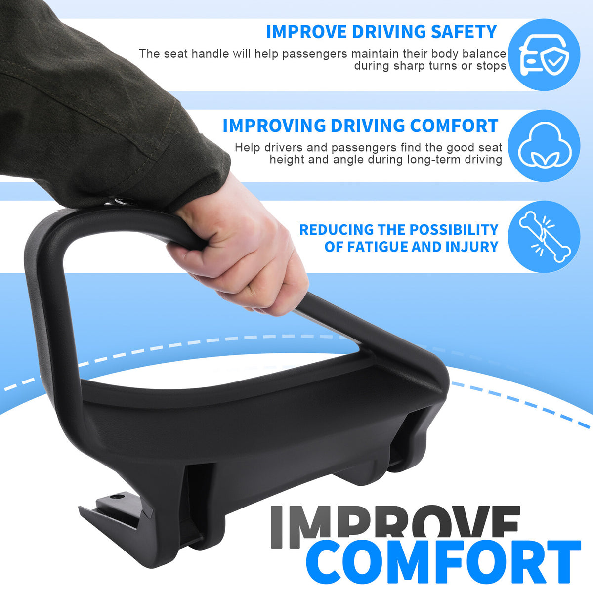 Golf Cart Seat Handles Hip Restraints for EZGO TXT 1994-Up - Black