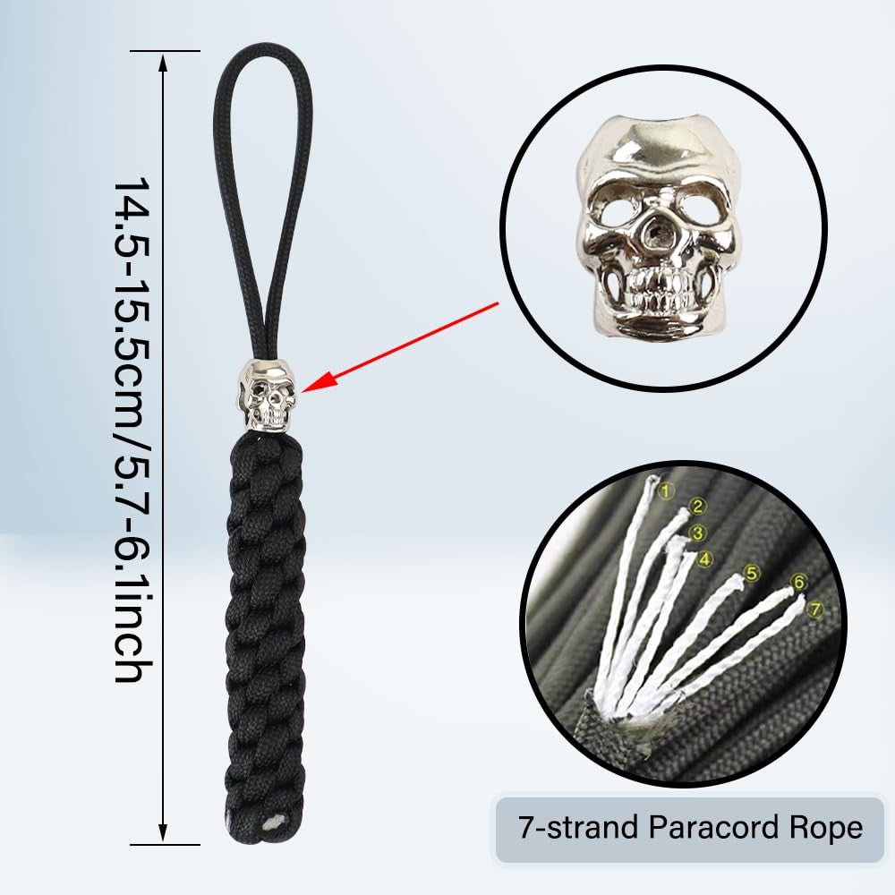 Heavy Duty Skull Paracord Keychain Set - Black Tactical Braided Keyring