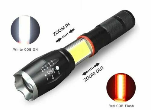 Rechargeable LED Flashlight with Magnetic COB Focus Beam and Emergency Red Flashlight