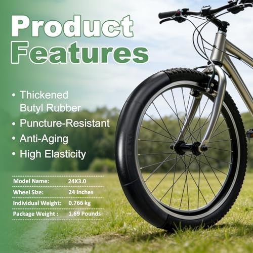 Fat Bike Inner Tubes 20/24/26x3.0 - 2 Pack for Snow & Mountain Bikes