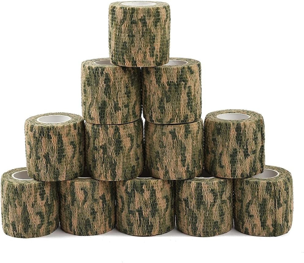 Self-Adhesive Camouflage Tape Wrap for Outdoor Hunting & Concealment - 12 or 24 Rolls