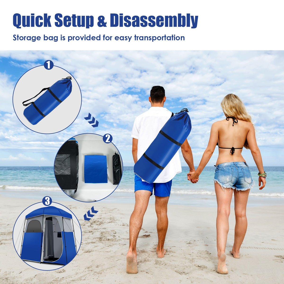 Double Room Camping Shower Tent with Storage Bag - Waterproof & Oversized
