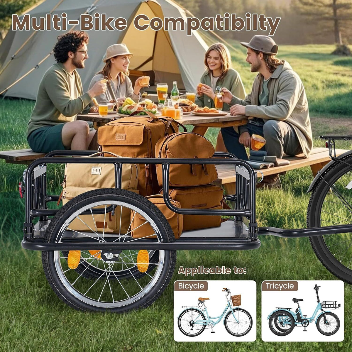 Foldable Bike Cargo Trailer with 176 lb Capacity and Off-Road Wheels