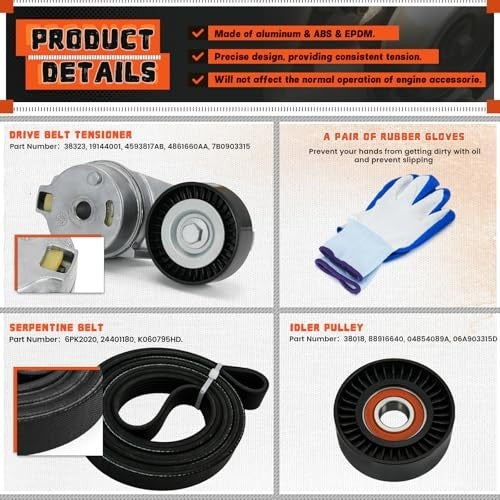 Serpentine Belt Drive Tensioner Idler Pulley Kit for Dodge Ram 1500 2500 3500 2009-2018