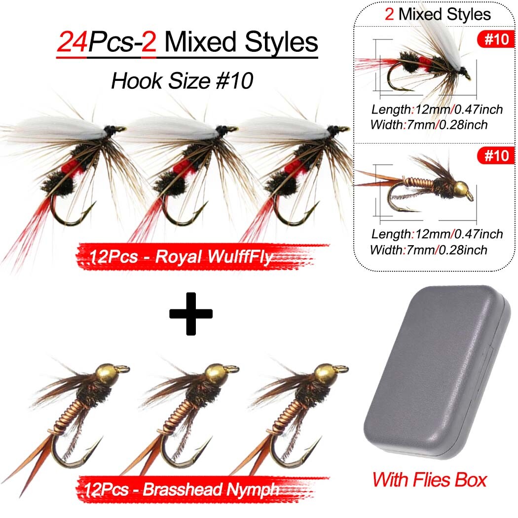 Artificial Fishing Flies Kit - 24 Pcs Trout Bass Perch Saltwater Freshwater Lures