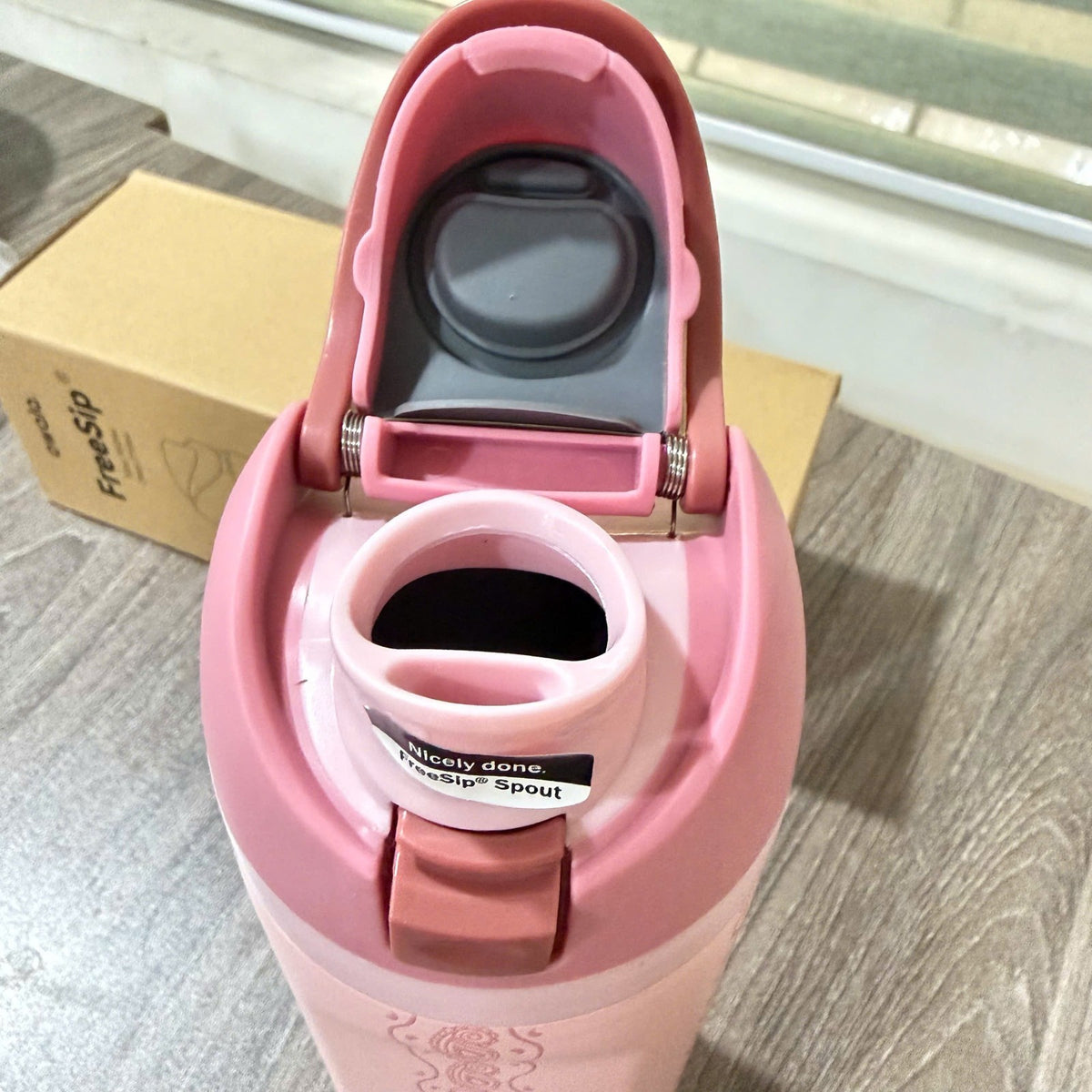 24oz Water Bottle with Built-In Straw and Paisley Design - Pink