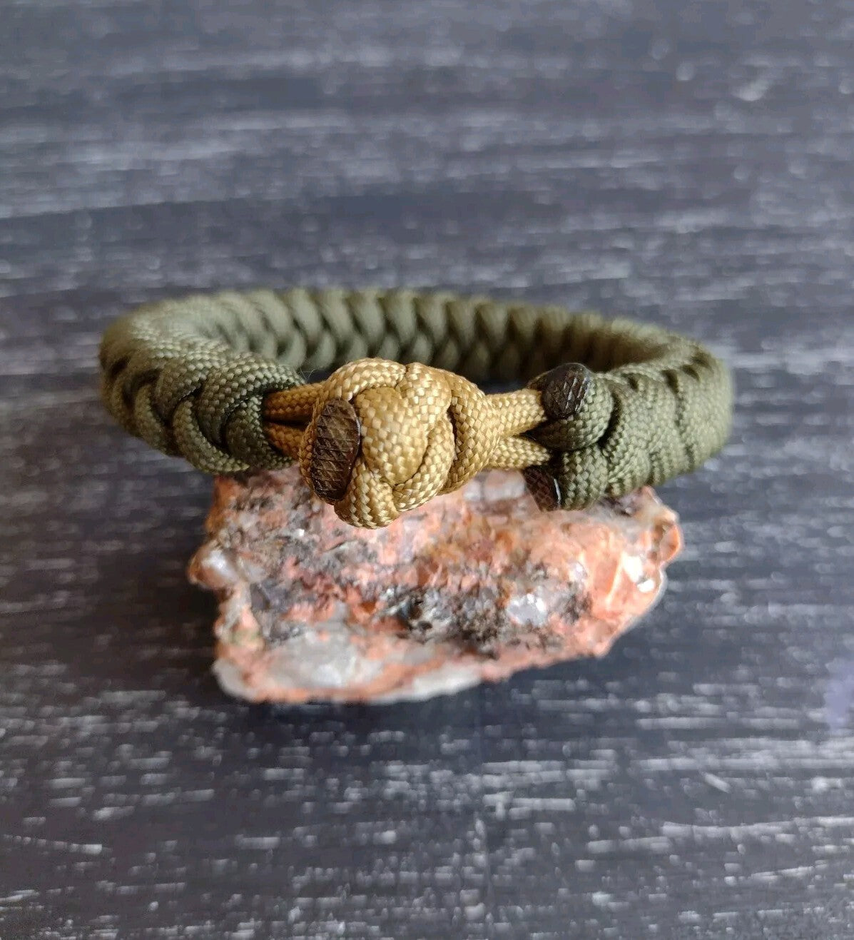 Handmade Paracord Bracelet with Olive Drab and Coyote 550 Paracord - Water-Resistant, Adjustable Wristband