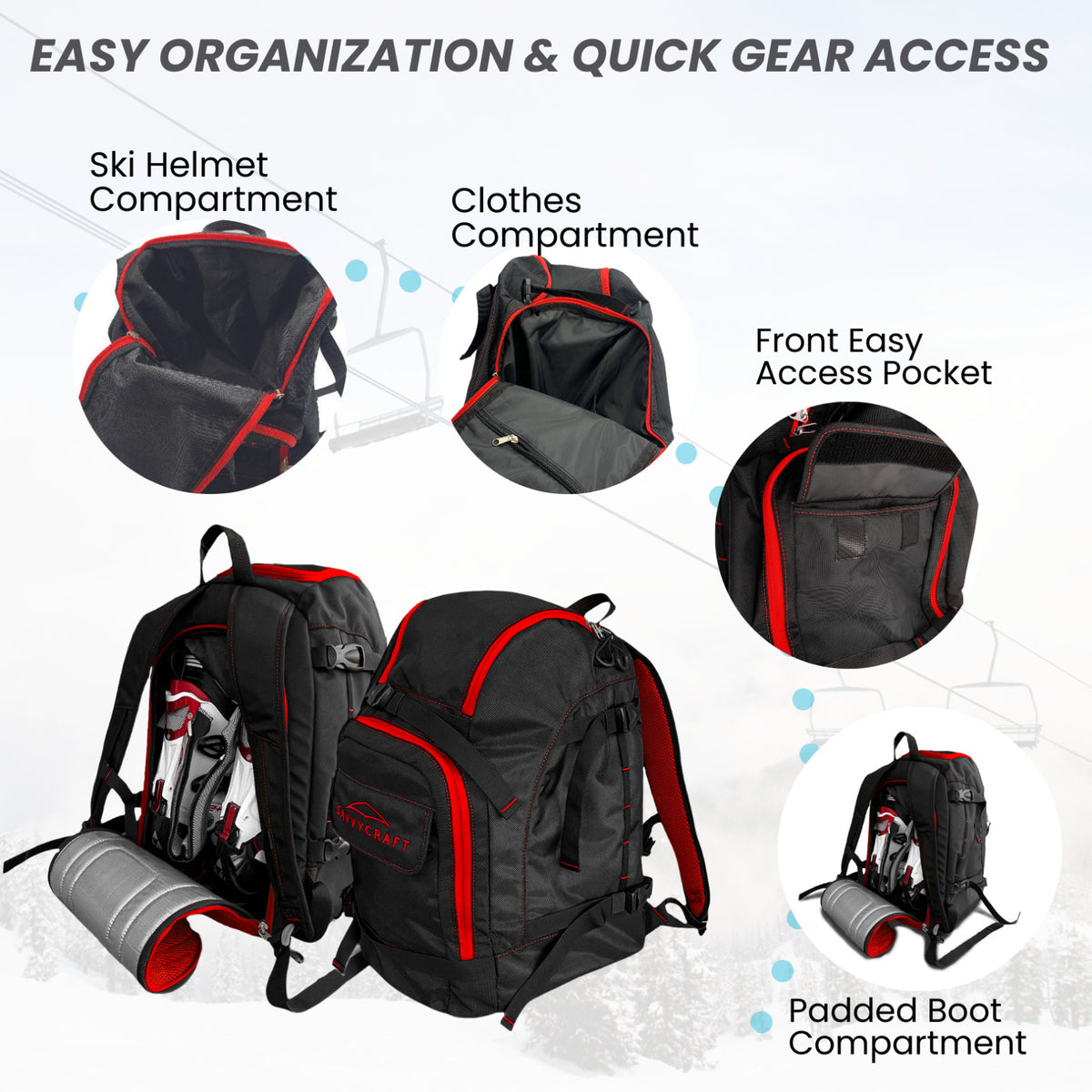 50L Ski Snowboard Boot Backpack Waterproof Gear Bag with Helmet Gloves & Goggles Storage