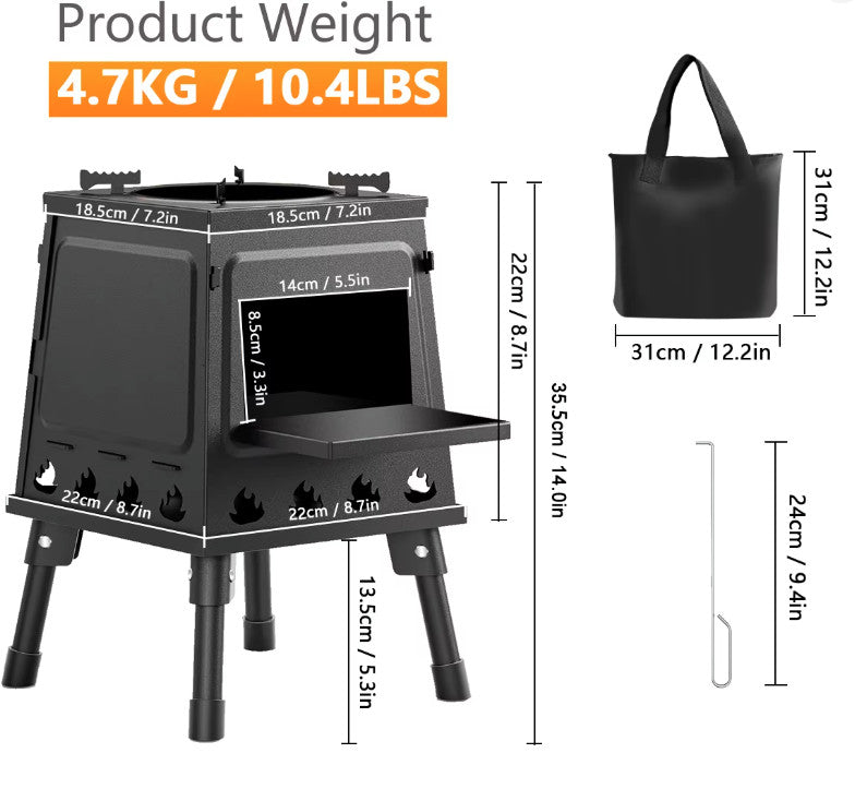 Portable Cast Iron Wood Stove for Camping and Hiking with Carry Case