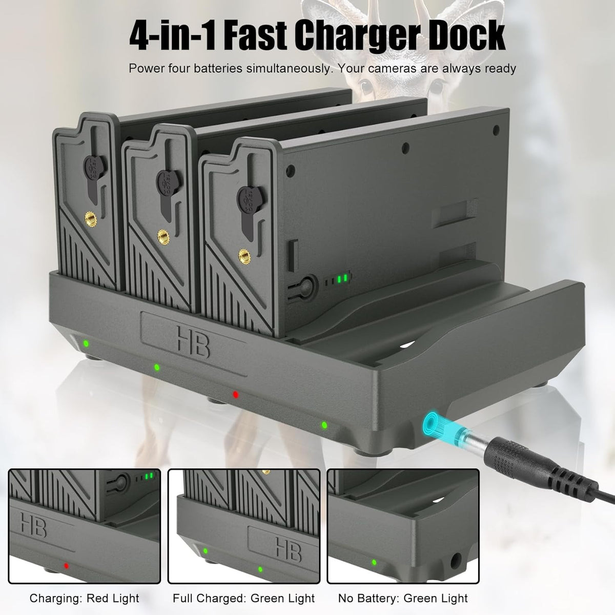 Rechargeable 4-Pack EM6 6000mAh Batteries & Fast 4-Port Charger for Trail Cameras