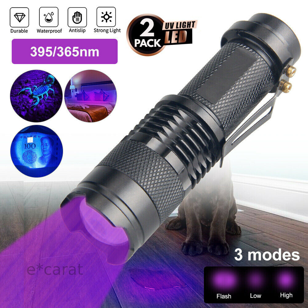 2-Pack UV Ultraviolet Flashlight Black Light 365nm & 395nm for Pet Stain Detection