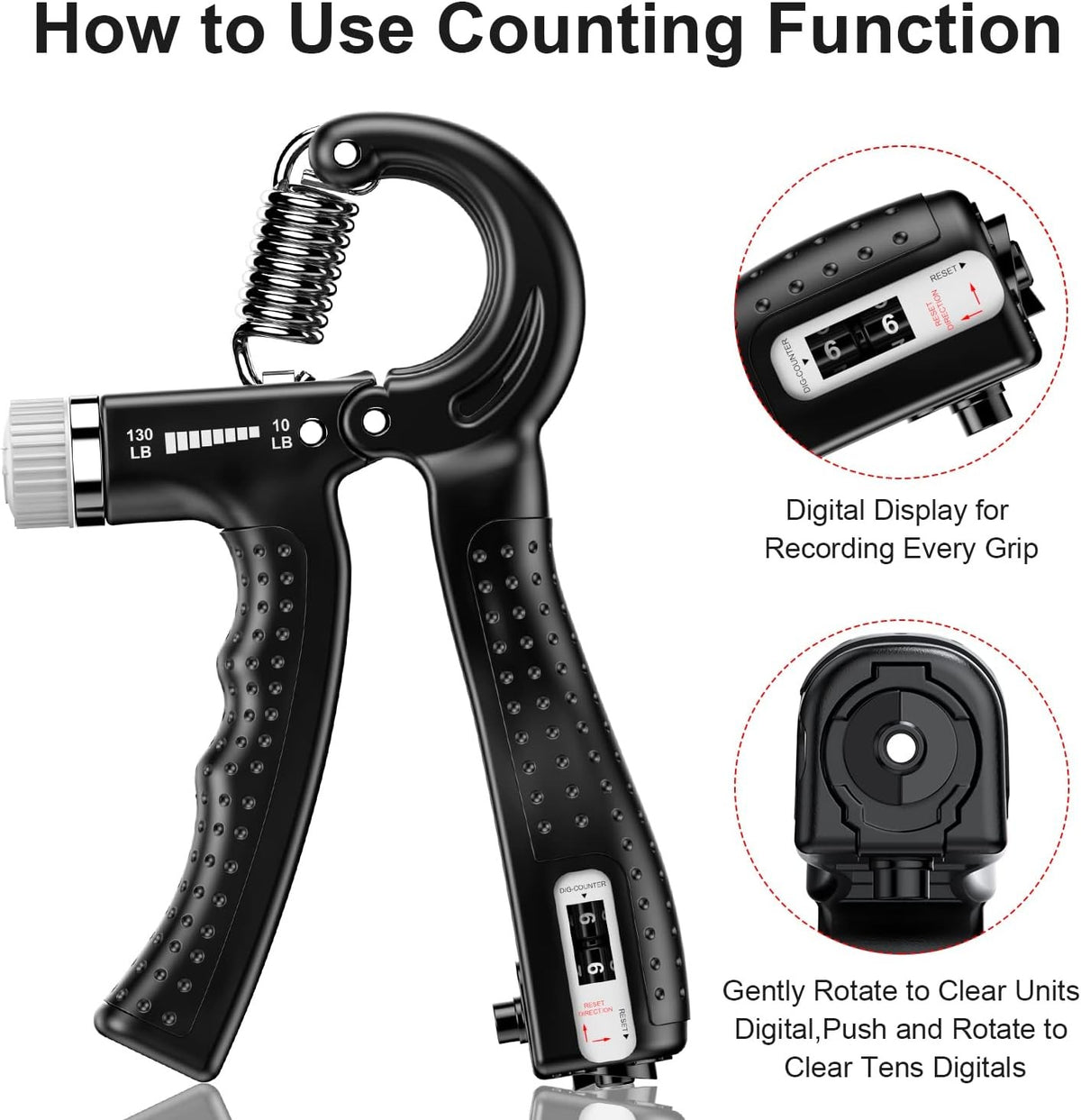 Adjustable Hand Grip Strengthener Set with Digital Counter - 2 Pack, 10-130 lbs