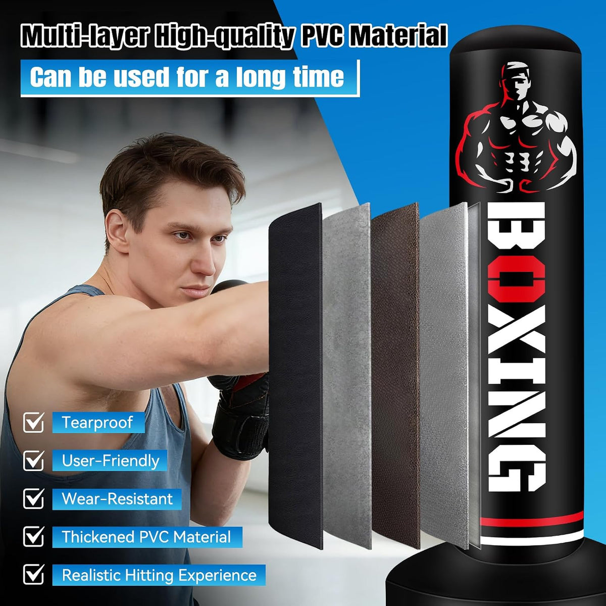 Upgraded Freestanding Punching Bag for Adults, 70" Standing Punching Bag