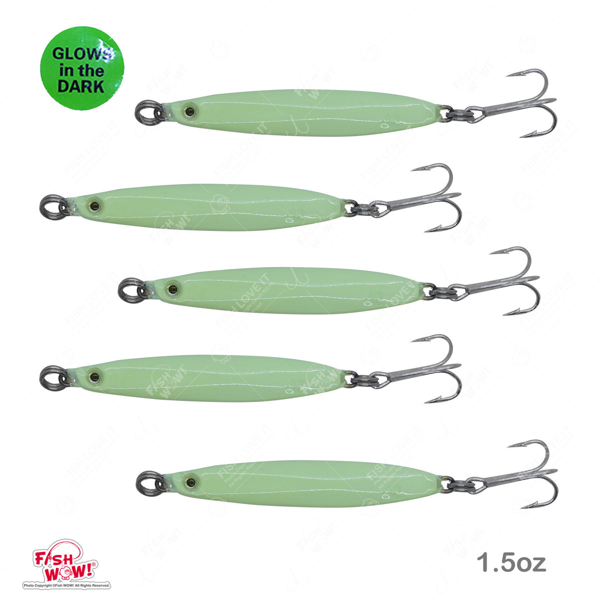 Glow in the Dark Fishing Jigs 5-Pack 42g Vertical Slow Fall Lures with Mustad Hooks