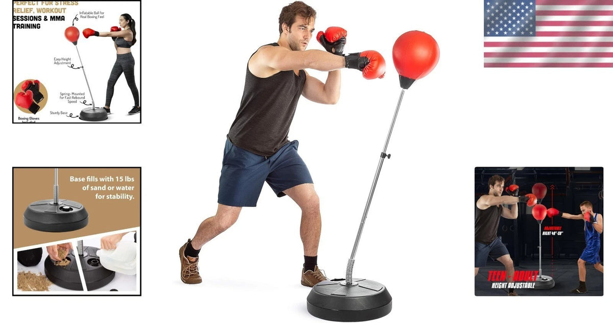 Boxing Speed Bag Set with Adjustable Stand, Gloves, Pump