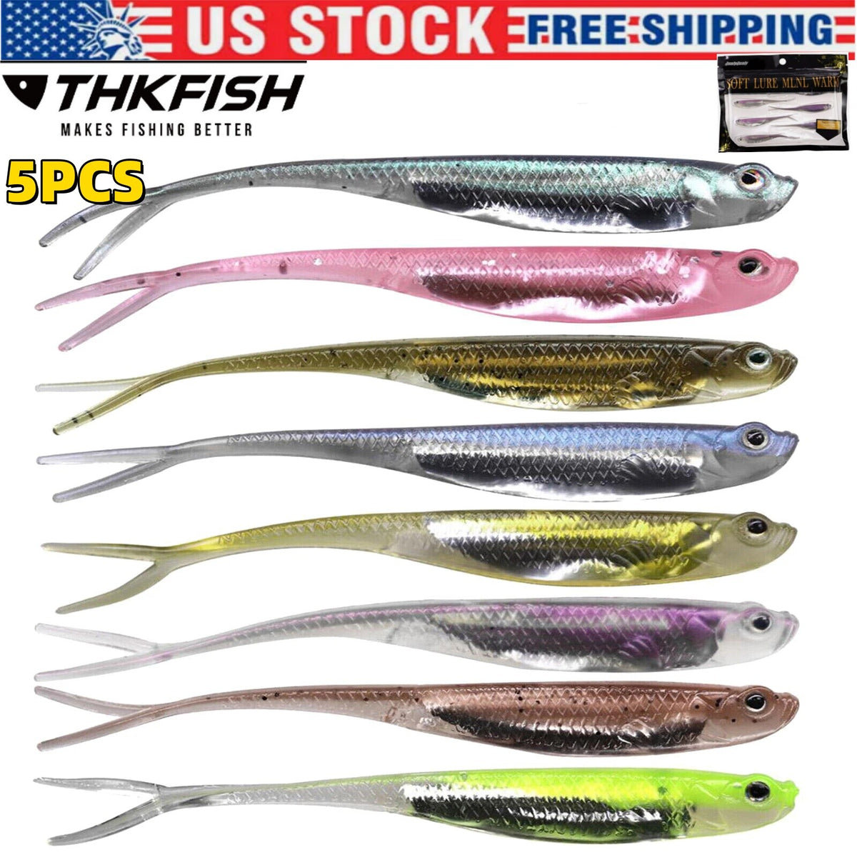 5X Soft Plastic Swimbaits Paddle Tail Shad Fishing Lures for Bass and Trout