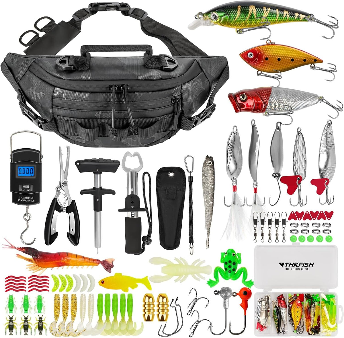 85Pcs Fishing Tackle Kit with Waterproof Backpack and Tackle Boxes