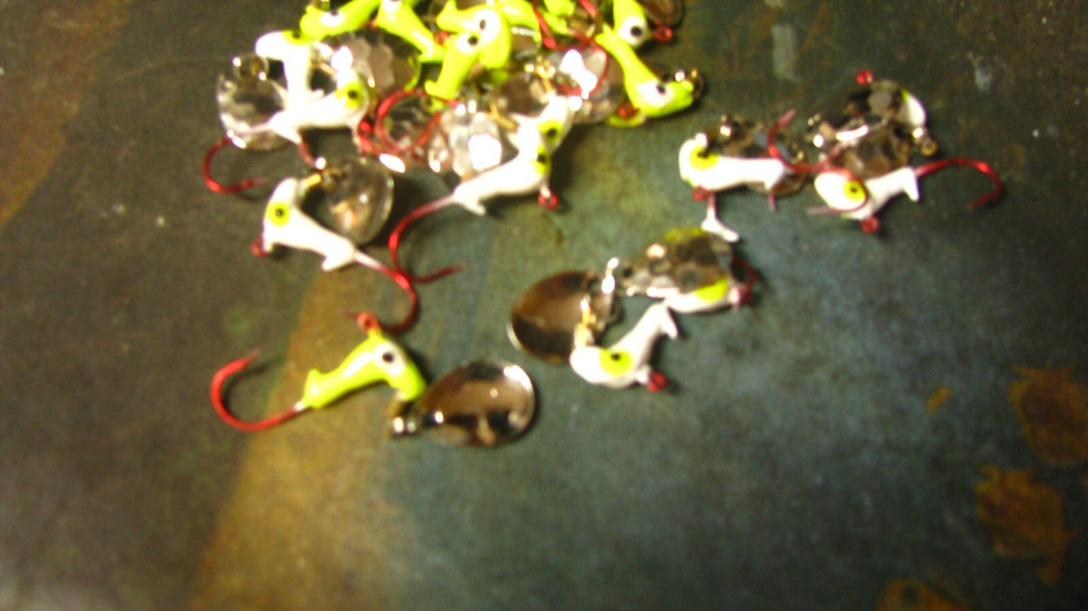 Fishing Jigs Set - 1/16 oz White and Yellow with Nickel Blades, 20 Pack
