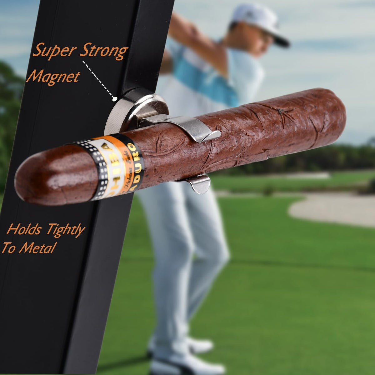 Magnetic Cigar Holder Clip for Golf Cart - Strong Stainless Steel, Silver