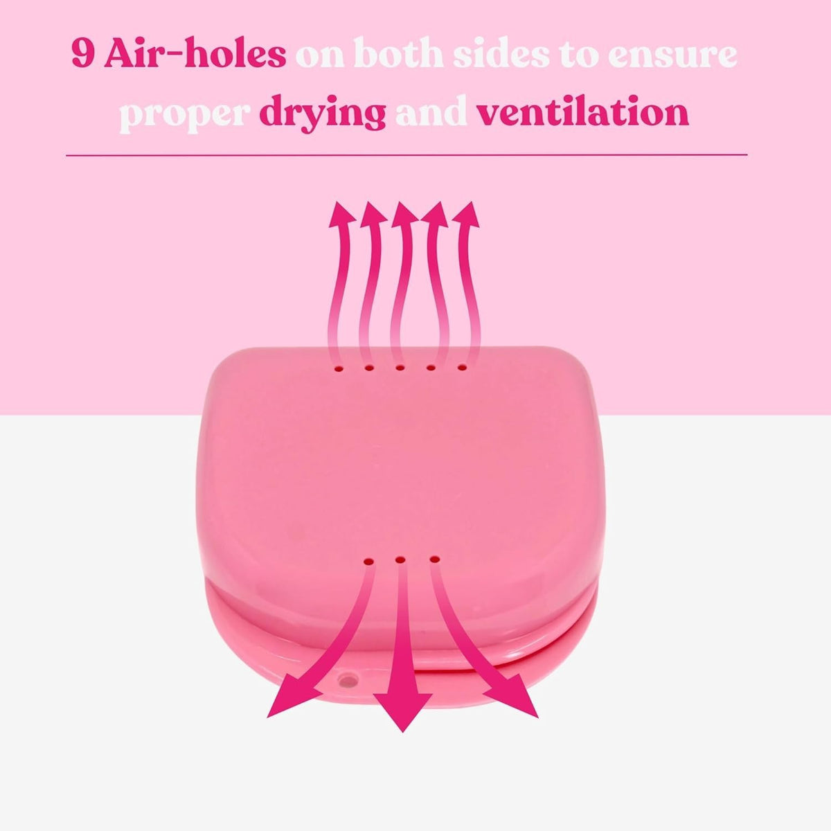 Pink Mouthguard Case with 16 Ventilation Holes for Retainer Freshness