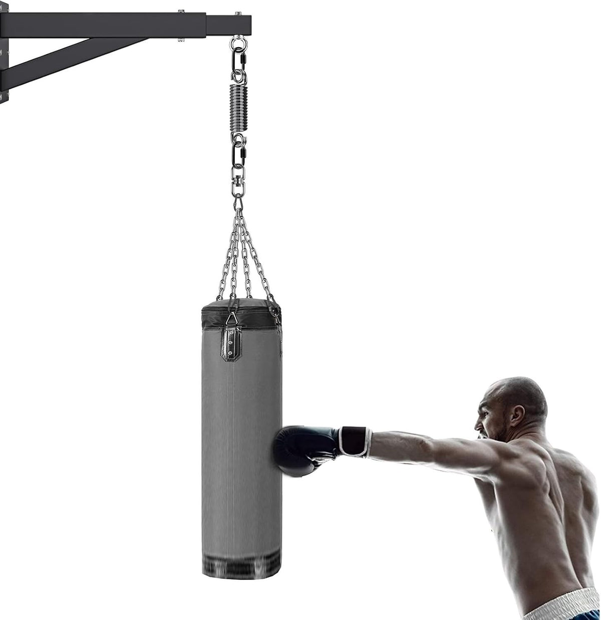 Heavy Duty Boxing Punching Bag Hanger with Swivel and Spring - Indoor Outdoor Gym Equipment