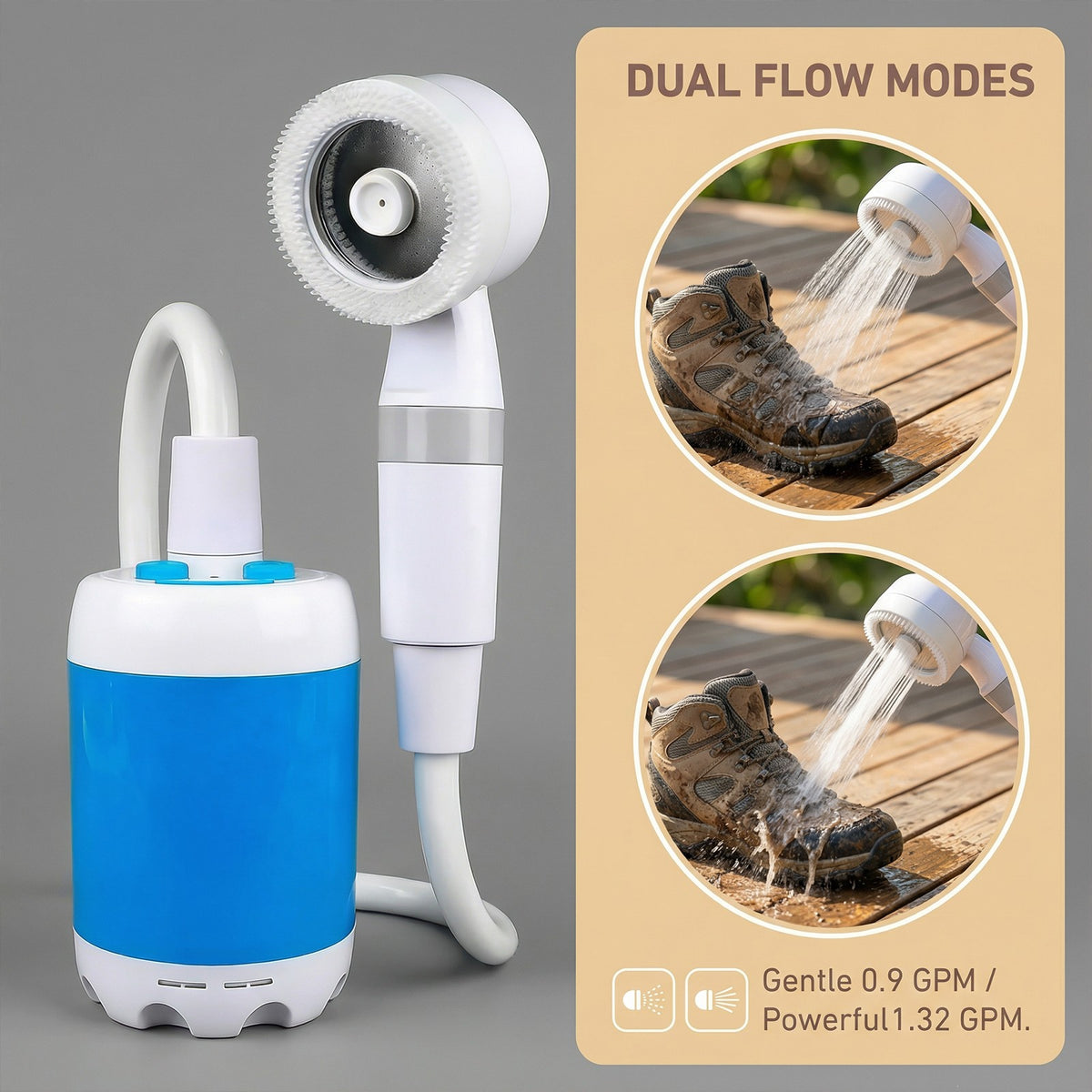 Portable Camping Shower Kit with Rechargeable Battery for Hiking Travel Car Pet Cleaning