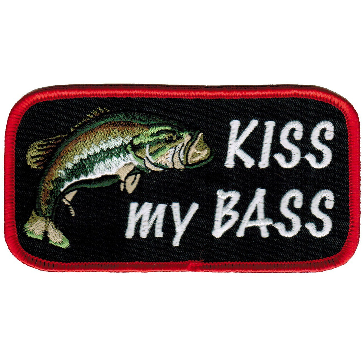 Fishing Patch - Embroidered Iron-On Kiss My Bass Large Fish Joke Patch