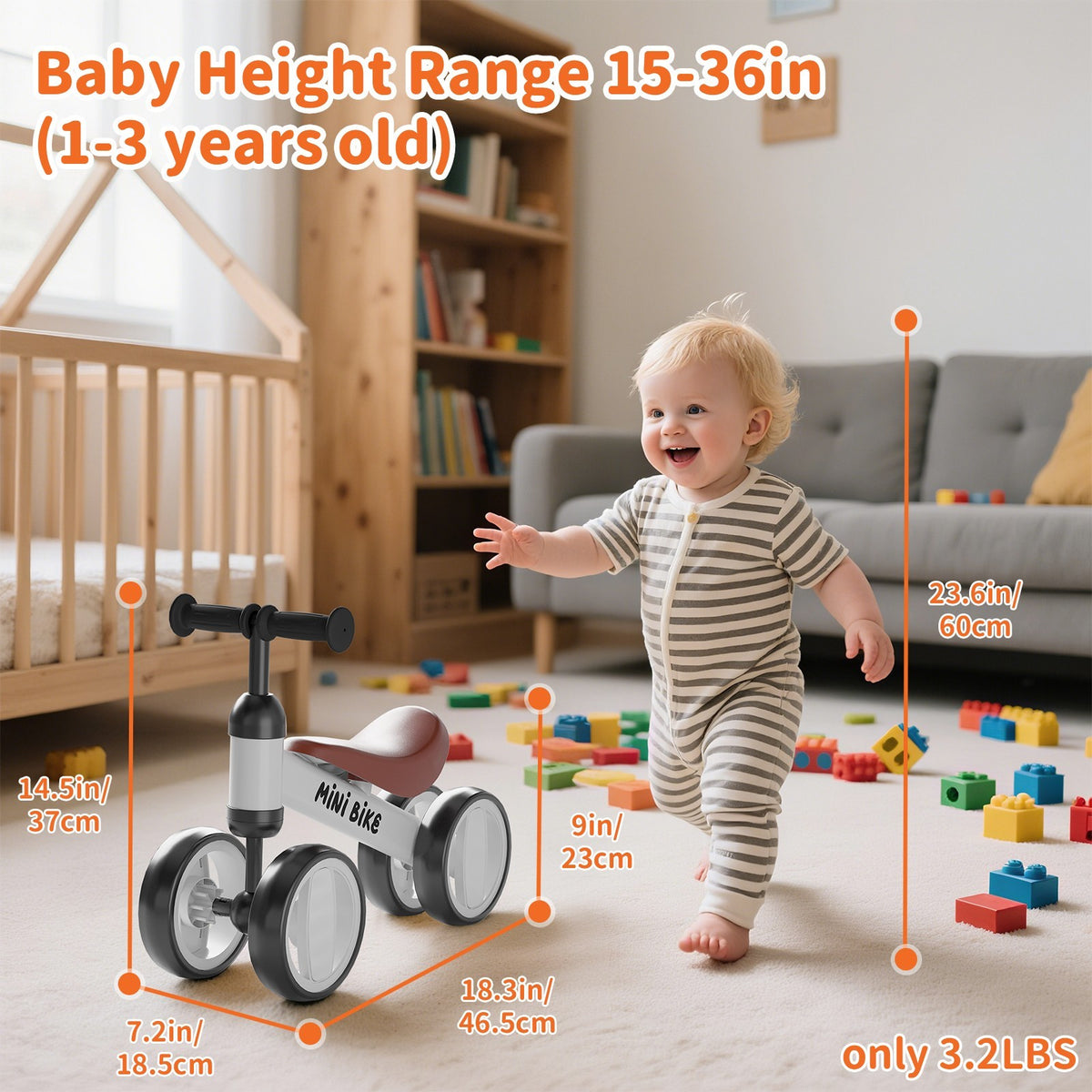 Baby Balance Bike for 12-36 Months Toddler Ride-On Gift with Safety Features