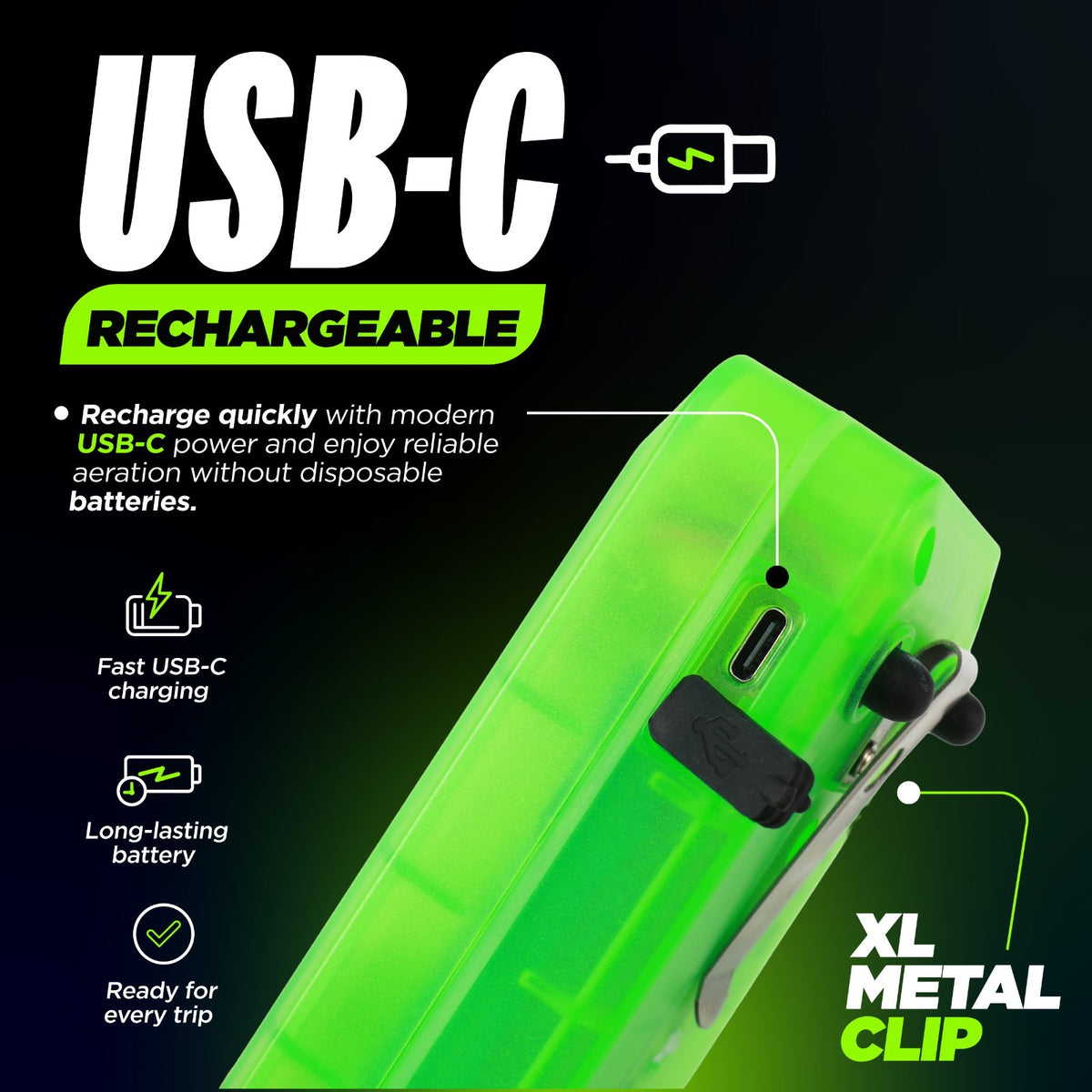 Rechargeable Glow-in-The-Dark Bait Pump with 4-Speed Bubble Control & XL Air Stone