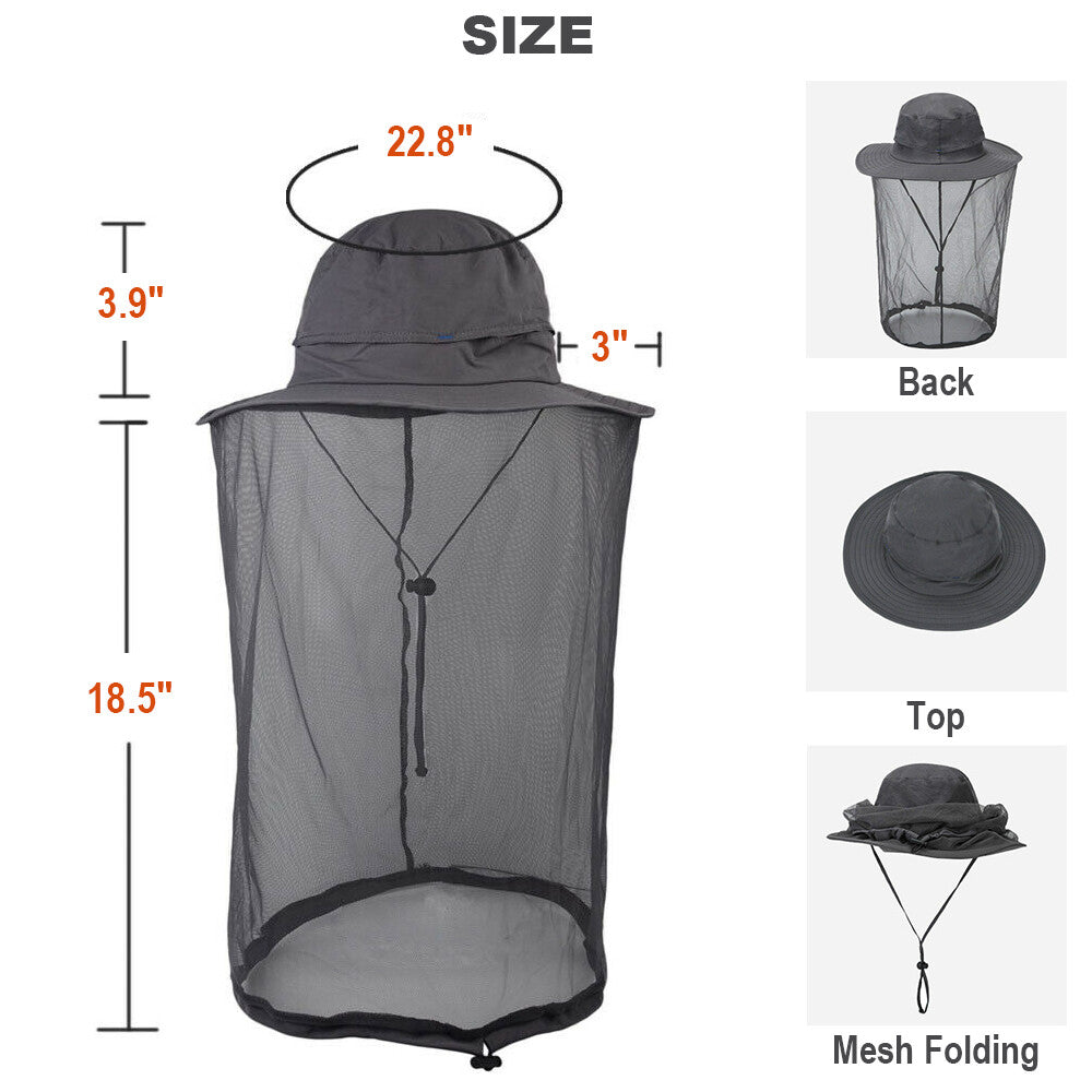Outdoor Mosquito Net Hat with Sun Protection and Adjustable Mesh Cap