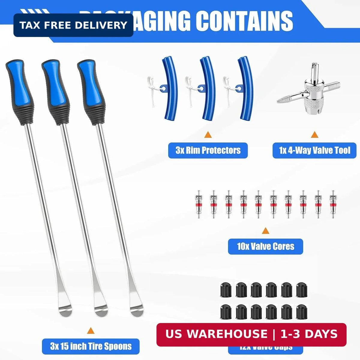 15 Inch Tire Removal Kit with 30 Tools for Motorcycle, Bicycle, Lawn Tractor - Heavy Duty Steel