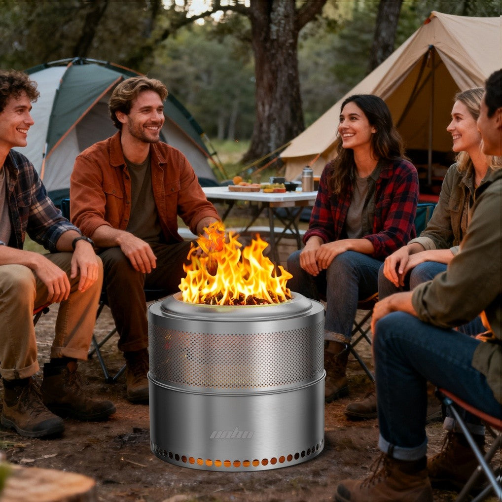 Large Smokeless Stainless Steel Fire Pit for Outdoor Wood Burning - Portable, 4-6 People