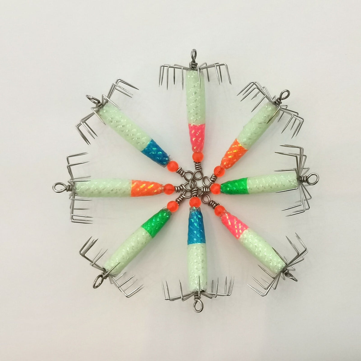 8 Pcs Puget Sound Squid Jig Set - 1/3 oz Glowing Multi-Color Fishing Lures