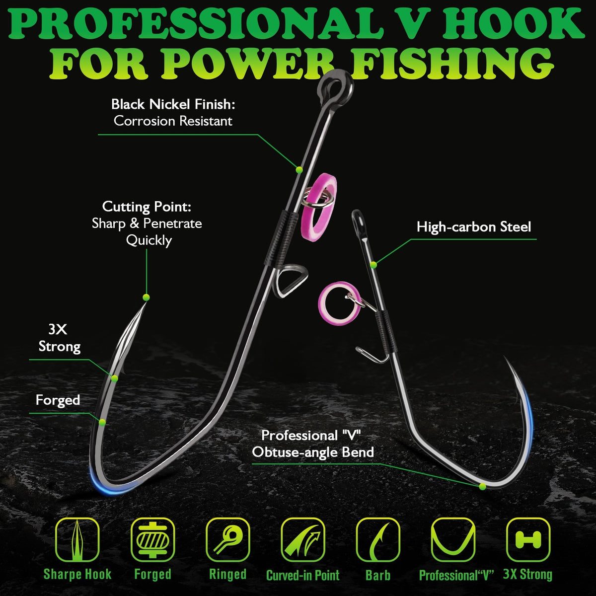 20PCS V Bend Live Shrimp Fishing Hooks for Bass Trout Catfish Pike Saltwater & Freshwater