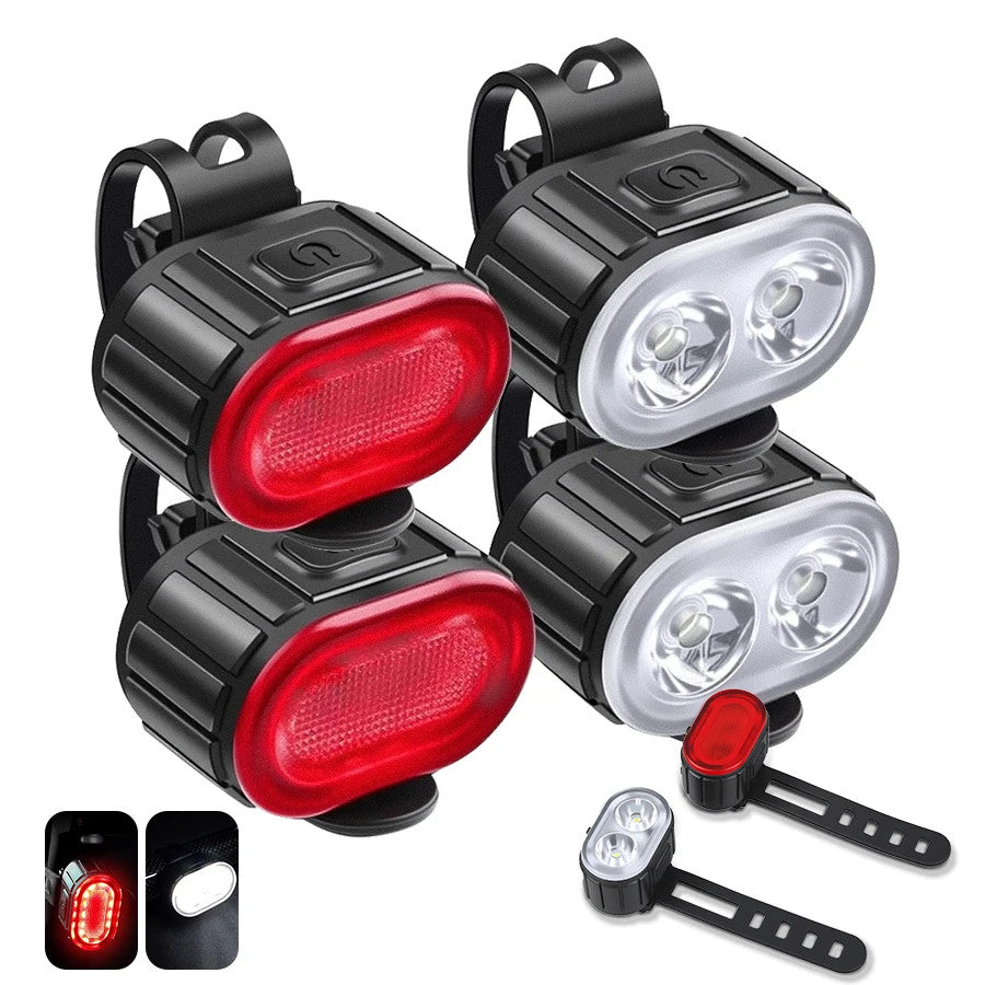 USB Rechargeable Waterproof Bicycle Lights Set - Front & Rear Safety Lamp