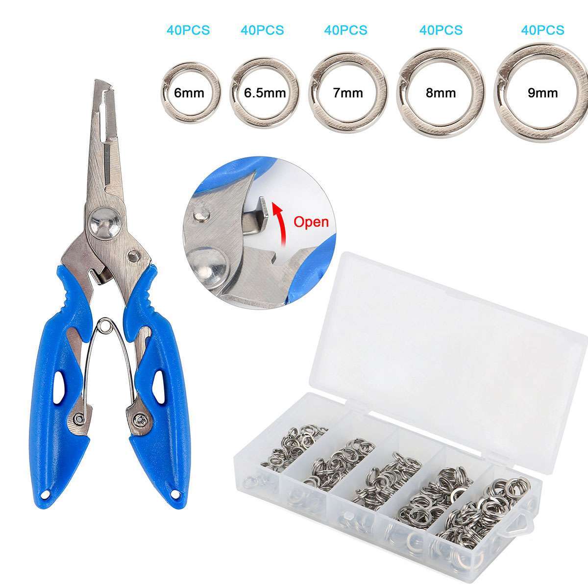 200 Pcs Stainless Steel Fishing Split Rings Set with Pliers - Multiple Sizes