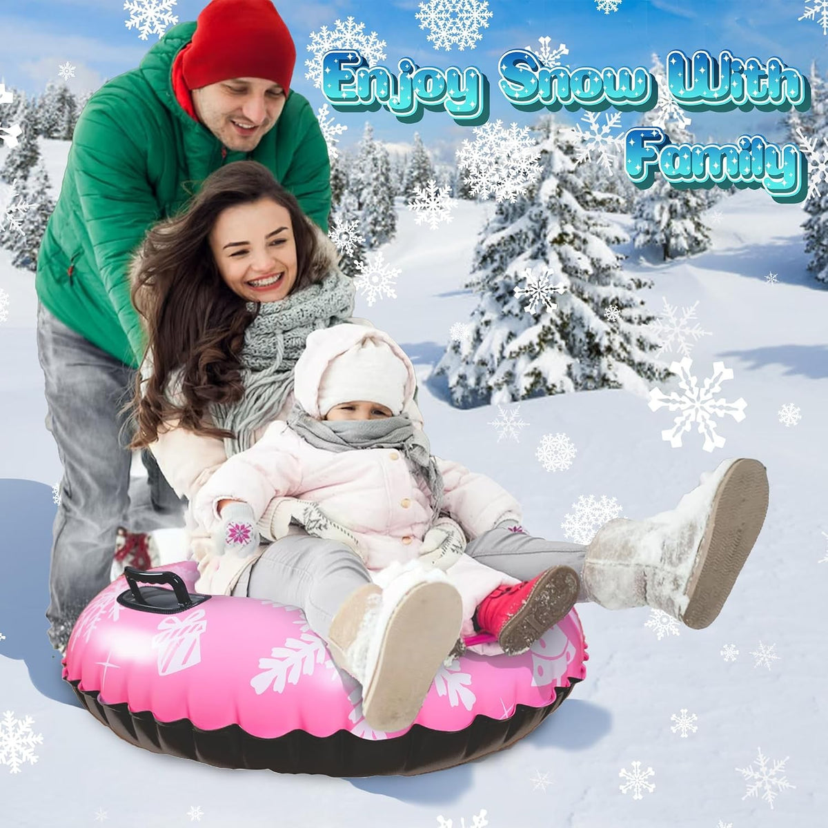 Heavy Duty Inflatable Snow Tubes for Kids and Adults - Winter Sleds