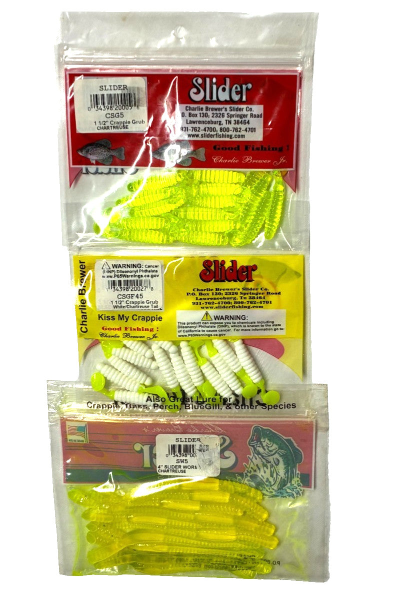 Fishing Bait Set - Charlie Brewer Slider Worms and Grubs, 40 Total